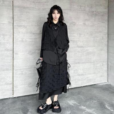 Women's Chinese Style Two-Piece: Long-Sleeve Loose Shirt & High-Waist Skirt, Ideal for Spring & Autumn