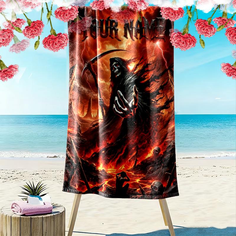 Name Custom Reaper Print Beach Towel, Large Soft Quick Dry Towel for Beach Camping Swimming