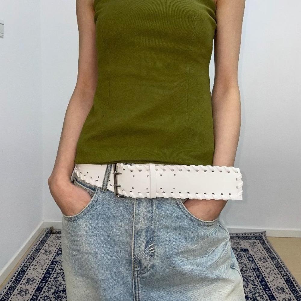 Korean Style PU Leather Waistband Woven Western Cowboy Belt Fashion Women Wide Belt  Spicy Girl