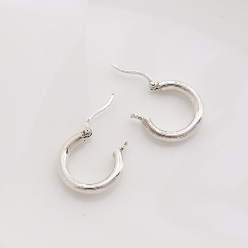 (925 Silver) Mini Volume Hoop Ring Earrings 20mm Simple Daily Earrings 20mm Earrings Shiny Earrings