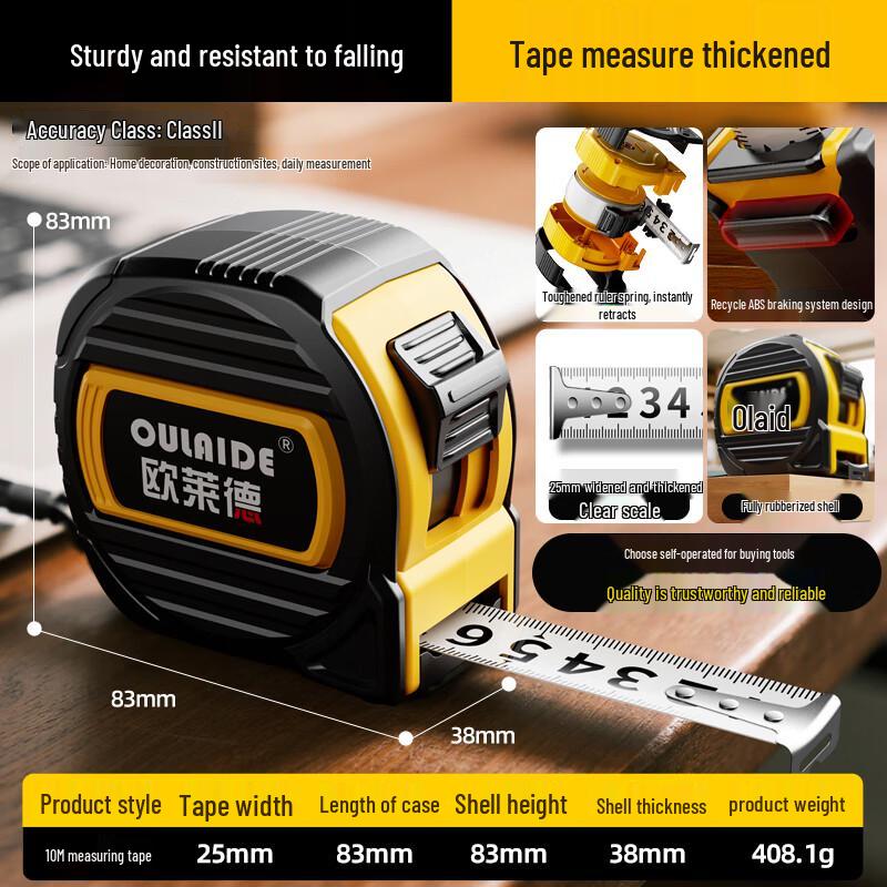 O Right High-Precision Full Rubberized Steel Tape Measure 10m x 25mm