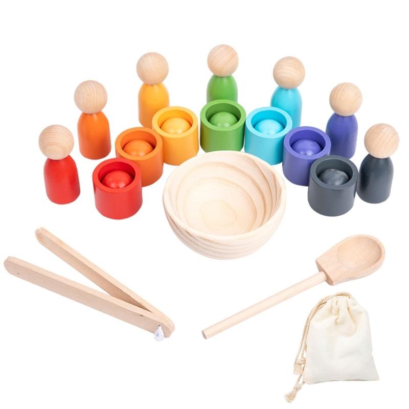 

Color Matching Boxes Grasp Toy Wooden Figure Dolls Cups Color Sorting Early Learning Toy 1