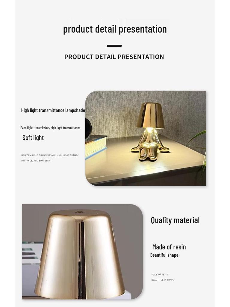Golden Man Charging Desk Lamp: Modern Minimalist Figurine for Creative Decor & High-End Ambiance