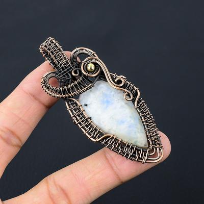 Pietra di luna Pietra preziosa Filo di rame puro avvolto Ciondolo fatto a mano Gioiello per regalo