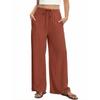 Linen Casual Wide Leg Pants For Women Elastic Waist Versatile Business Casual Work Palazzo Trousers With Pockets