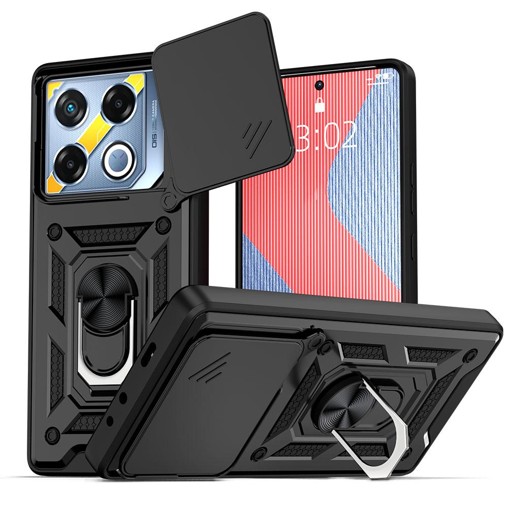 KEYSION Shockproof Armor Case for Infinix GT 20 Pro 5G Slide Camera Lens Protection Ring Stand Phone Cover for Infinix GT 20 Pro