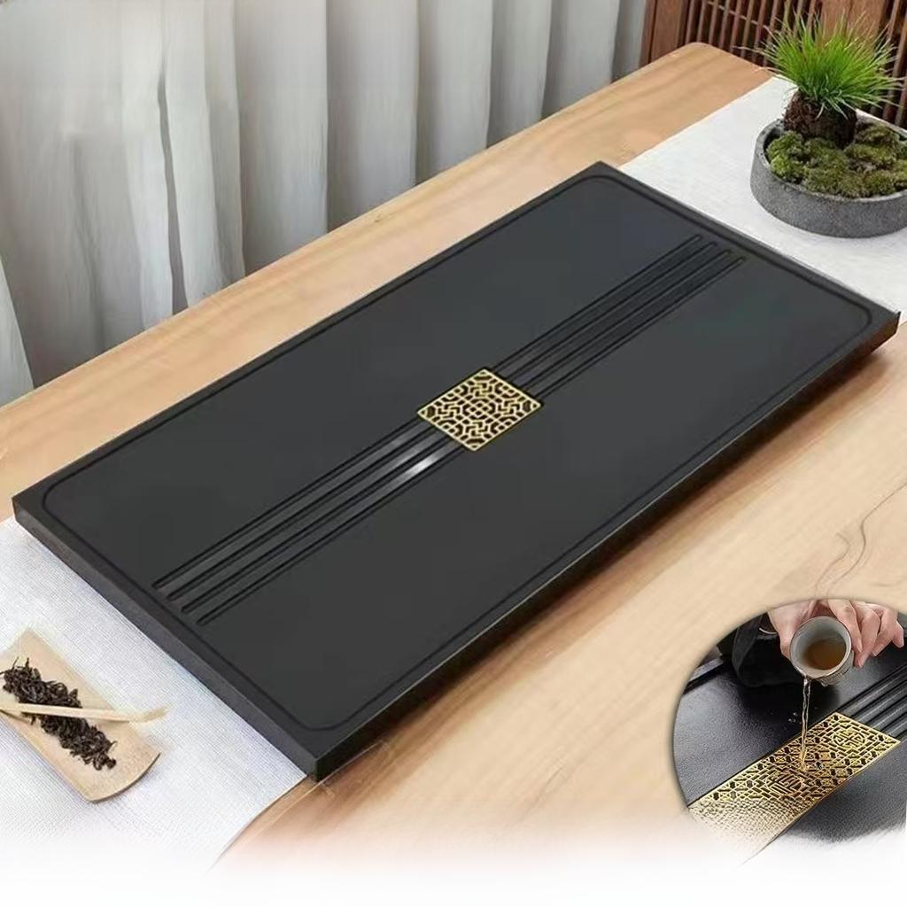 Synthetic King Black Stone Tea Tray Simple Modern Style Living Room Office Home Use Drainage Tea Set Tray Rectangular Shape