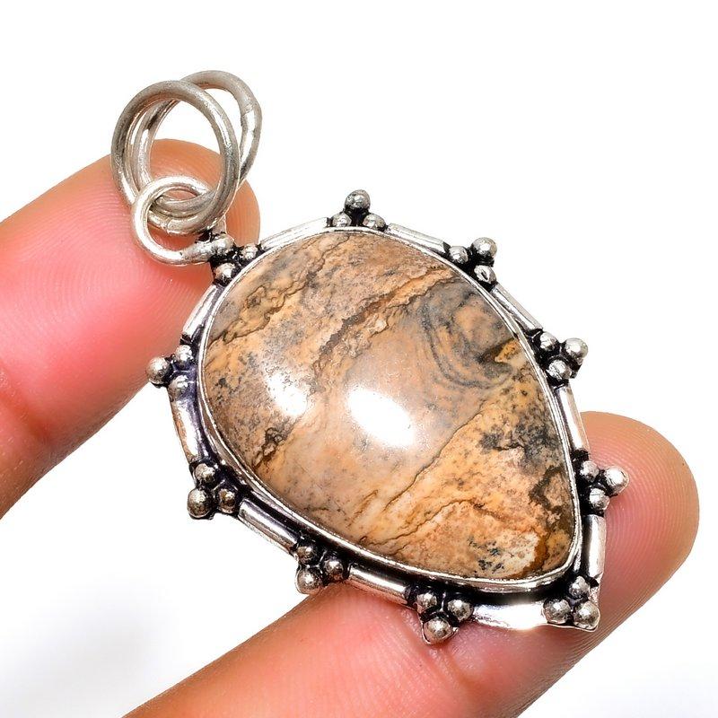 

Ювелирный кулон ручной работы с изображением яшмы 925 пробы, посеребренный, 1,89 дюйма