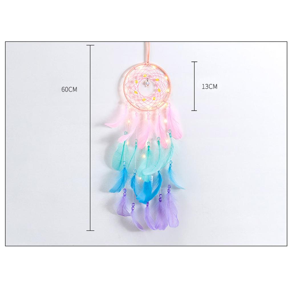 Handmade Dream Catcher Wall Decoration with LED Lights And Colorful Feathers for Home Decor Wall Hanging Design Craft Gift