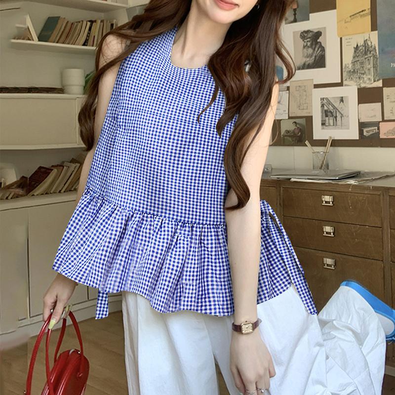 

ZANZEA Женские повседневные майки с круглым вырезом и летним принтом без рукавов 2XL синий