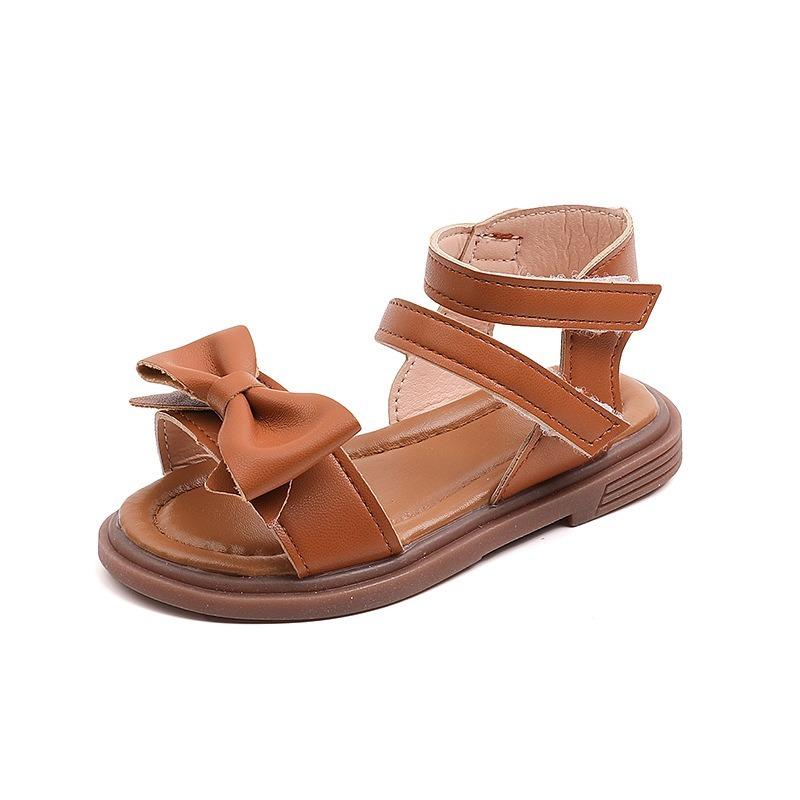 

Новые летние сандалии для девочек – Детские шлепанцы с бантом, Сандалии для малышей с мягкой подошвой, Римский стиль 21 коричневый