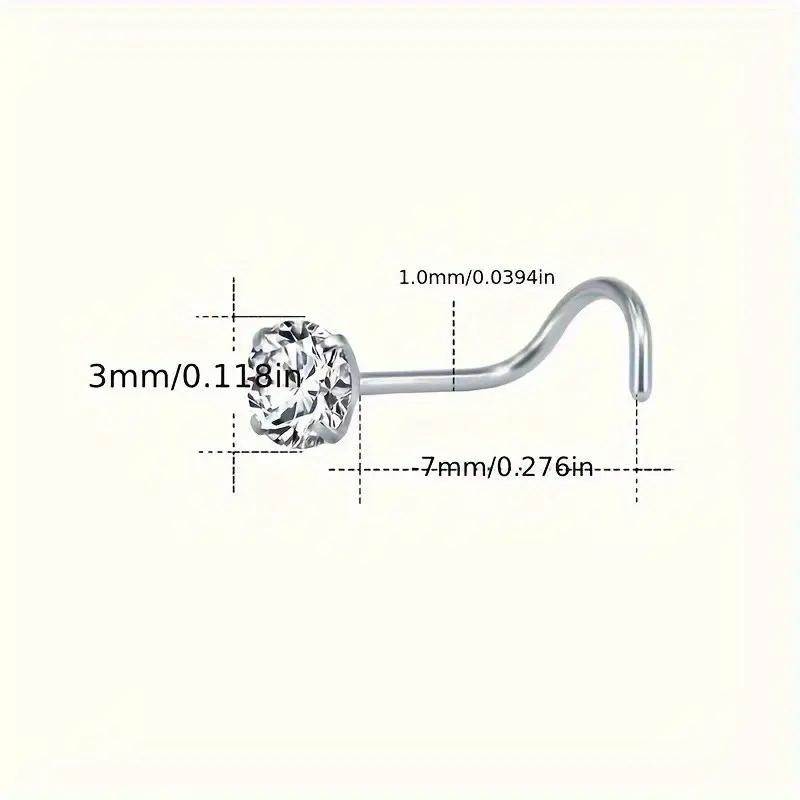 3PCS Shiny Zircon Nose Studs, Stainless Steel Sexy Versatile Nose Rings, Exquisite Piercing Jewelry for Women