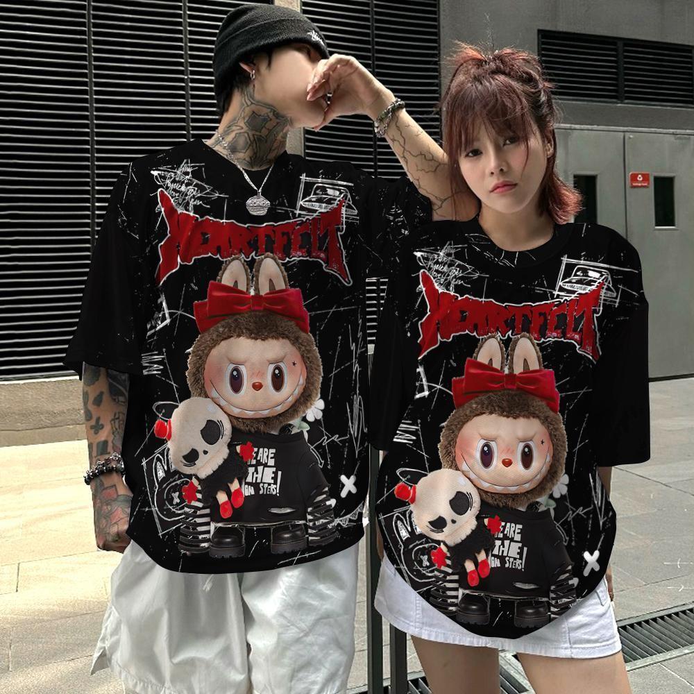 LaBuBu Loose T-shirt for Men and Women 3d Print Short Sleeved Couple Outfit Popular Internet Trendy Short Sleeved Top