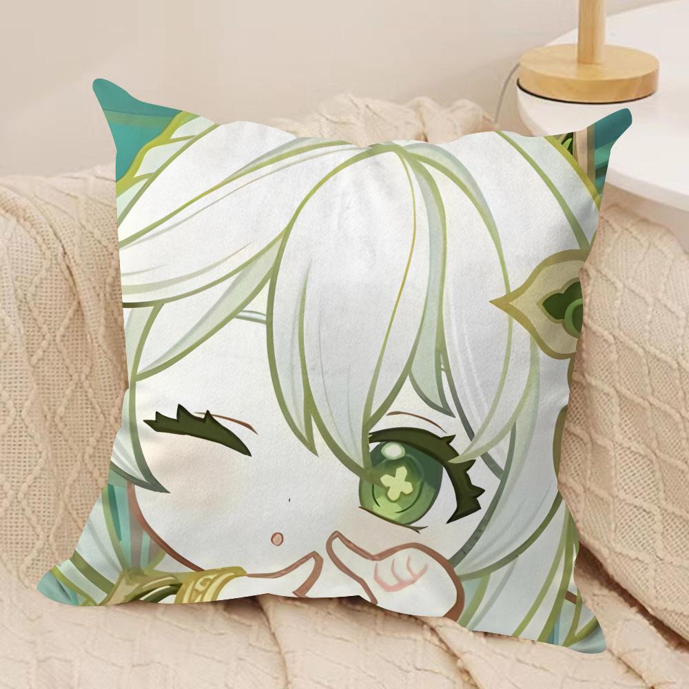 Nahida Cute Genshin Impact Cushion Cover Silky Short Plush Invisible Zipper Dustproof Sofa Pillow Case For Home Decor