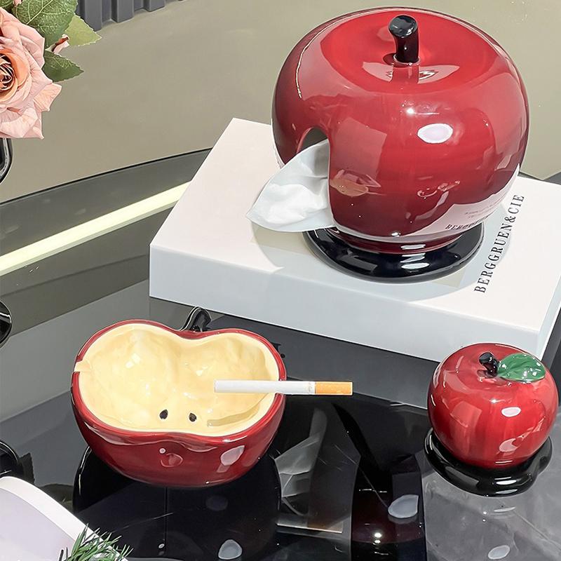 Cute Apple Ceramic Ashtray Smoking Accessory Home Decor Desktop Ornament