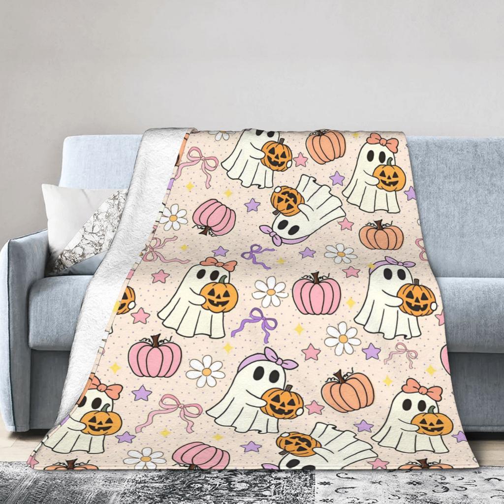 Halloween Pattern Ghosts Pumpkin Blankets Coral Fleece Plush Summer Air Conditioning Warm Throw Blanket for Bed Car Rug Piece