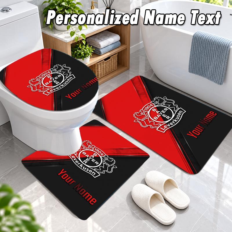Bayer Leverkusen Football Custom Name 3Pcs Flannel Bathroom Mat Set Toilet Rug Personalized Bath Decor