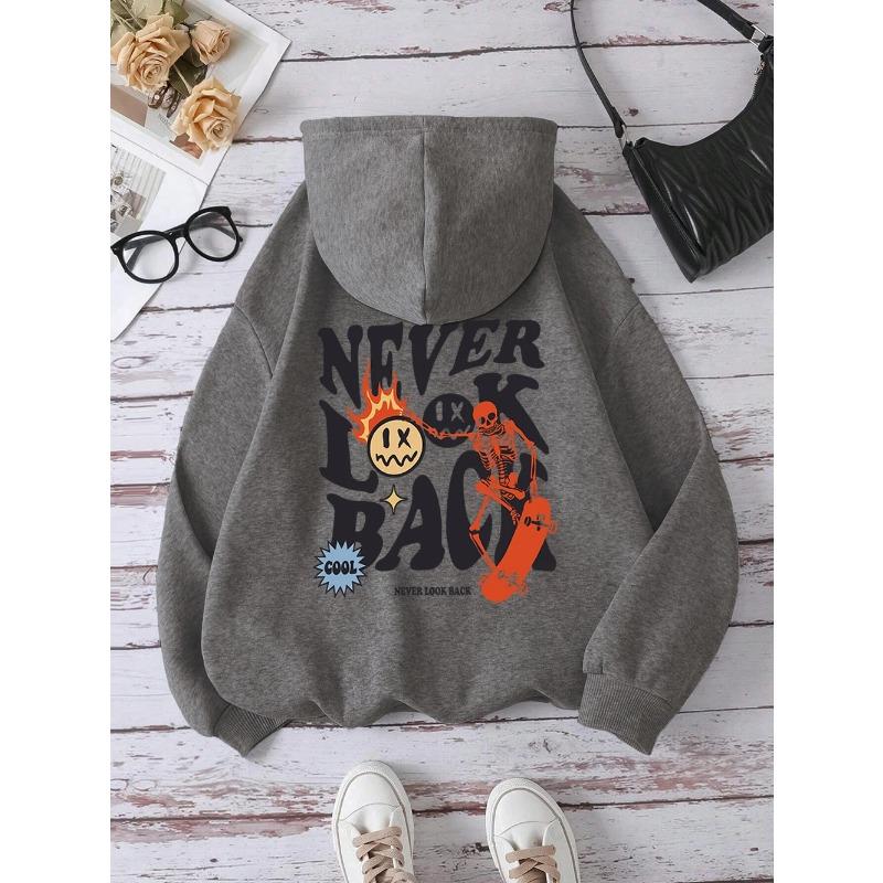 Never Look Back Creative Smile Skull Hoodies Women Warm Comfortable Sweatshirt Loose Hip Hop Street Clothes Loose Hoody Hoodies & Sweatshirts Women’s