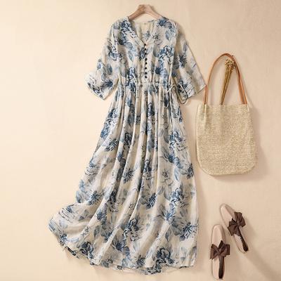 Fashion Women's Mid To Long Printed Short Sleeved Dress