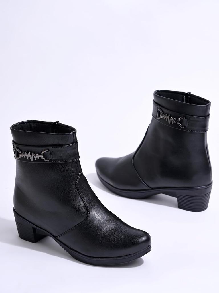 Shoetopia Damen Chunky Heel Kurze Stiefeletten mit rutschfester Sohle, Bequeme Trendige Knöchelboots | Weiche Gepolsterte Sohle | Lässig, Party & Winter