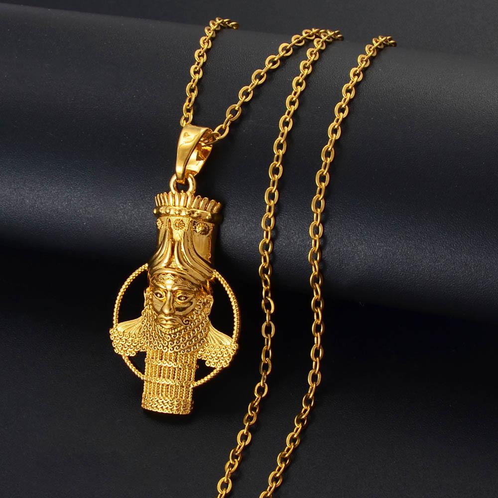 Anniyo Ashur Pendant Necklaces for Women Men Lama,Lamma,Winged Bull Lamassu is an Assyrian Protective Deity Jewelry #330806