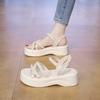 Sandals women's summer 2025 new Xiaoxiangfeng platform fashion beach casual shoes pearl one-word belt with skirt