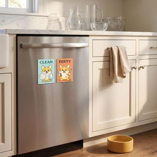 Heavy Duty Magnetic Sign Clean Dirty Dishwasher Magnet, Acrylic Cartoon Animal Sign, Double-Sided & Magnet for Kitchen Decoration Double Sided