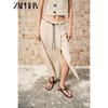 Zaprha 2025 Summer New With Belt Bowknot Decoration Linen High Waist Midi Skirt 2153939