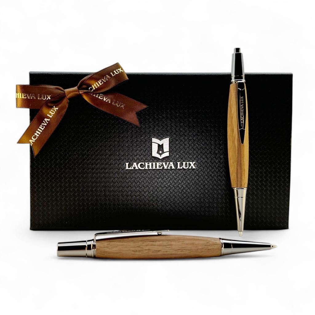 LACHIEVA LUX Luxury Walnut Wood Ballpoint Pen Mechanical Pencil Set Triangular Grip Unisex Gift & – Design,