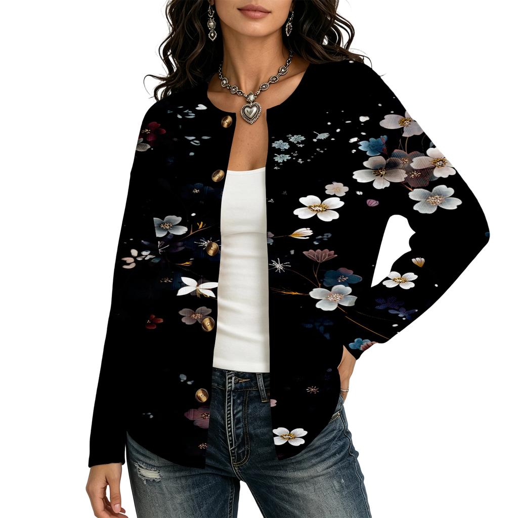 Women's Long Sleeve Christmas Print Cardigan Stylish Knit Outerwear for Winter Holidays