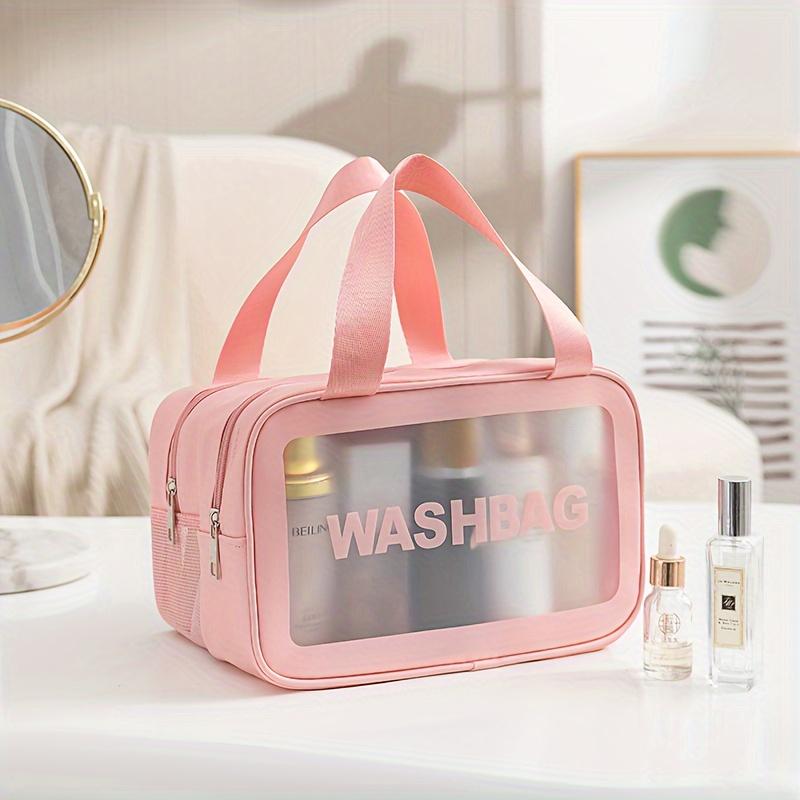 Double-Layer Waterproof Toiletry Bag - Transparent Dry & Wet Separation Cosmetic Organizer, Lightweight Travel Wash Bag for Women & Men Double Layer розовый