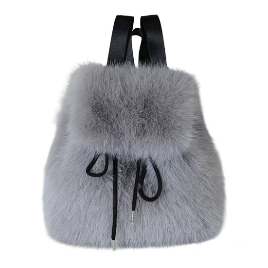 Женский меховой рюкзак Повседневный милый пушистый рюкзак-сумка Застежка-шнурок Мягкий пушистый рюкзак для девочек для уличных прогулок, поездок на работу, повседневных дел серый