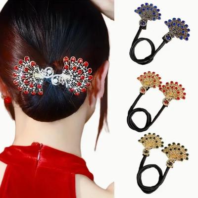 Vintage Rhinestone Peacock Hairclip for Women Elegant Ponytail Clip Fashion Girls Hairpins