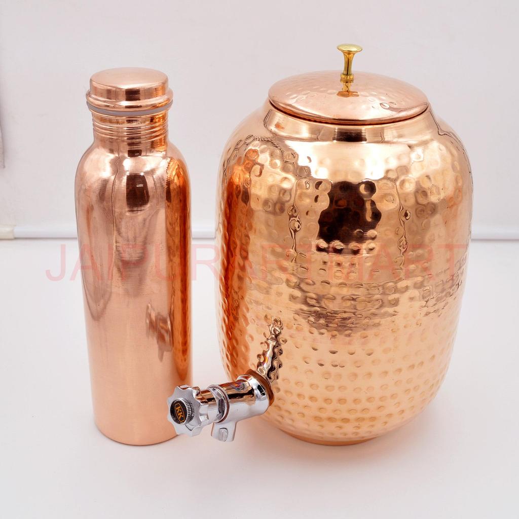 Plain Finish Copper Water Dispenser 8L with 1 Bottle For Drinking– Ayurvedic Health Benefits