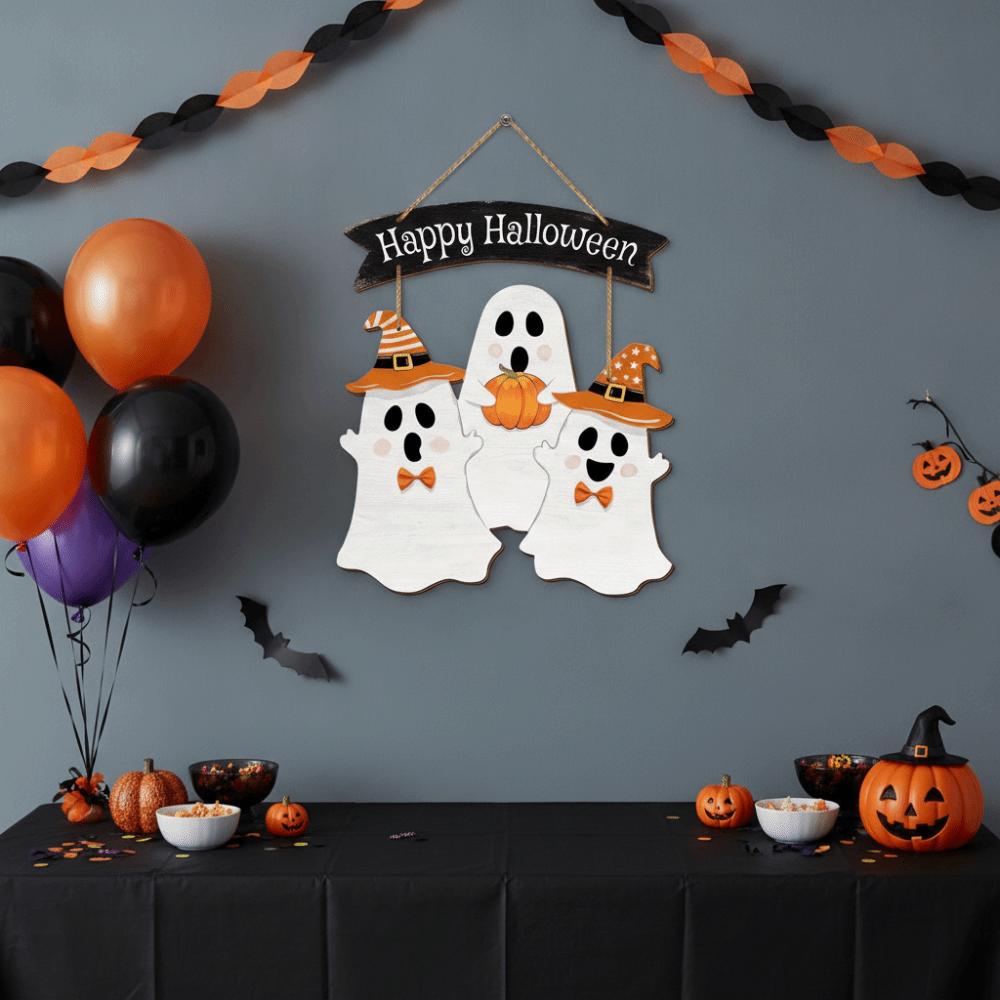 Cartoon Halloween Ghost Door Sign Wooden Door Hanging Haunted House Hanging Door Plate Farmhouse