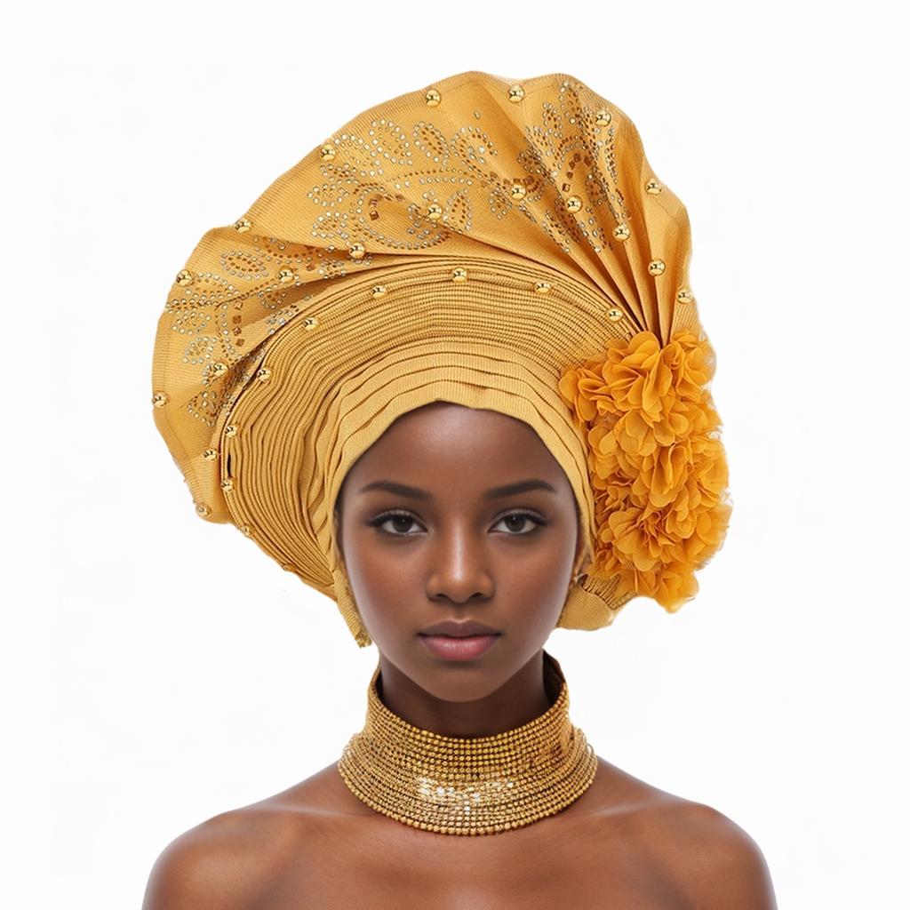 New Fashion Heavy Industry African Turban Hat Turban Hat Wedding Party Gele Adjustable