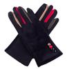 Autumn Winter Female Button Suede Leather Velvet Cashmere Full Finger Warm Bow Glove Women Embroidery Touch Screen Mitten F9
