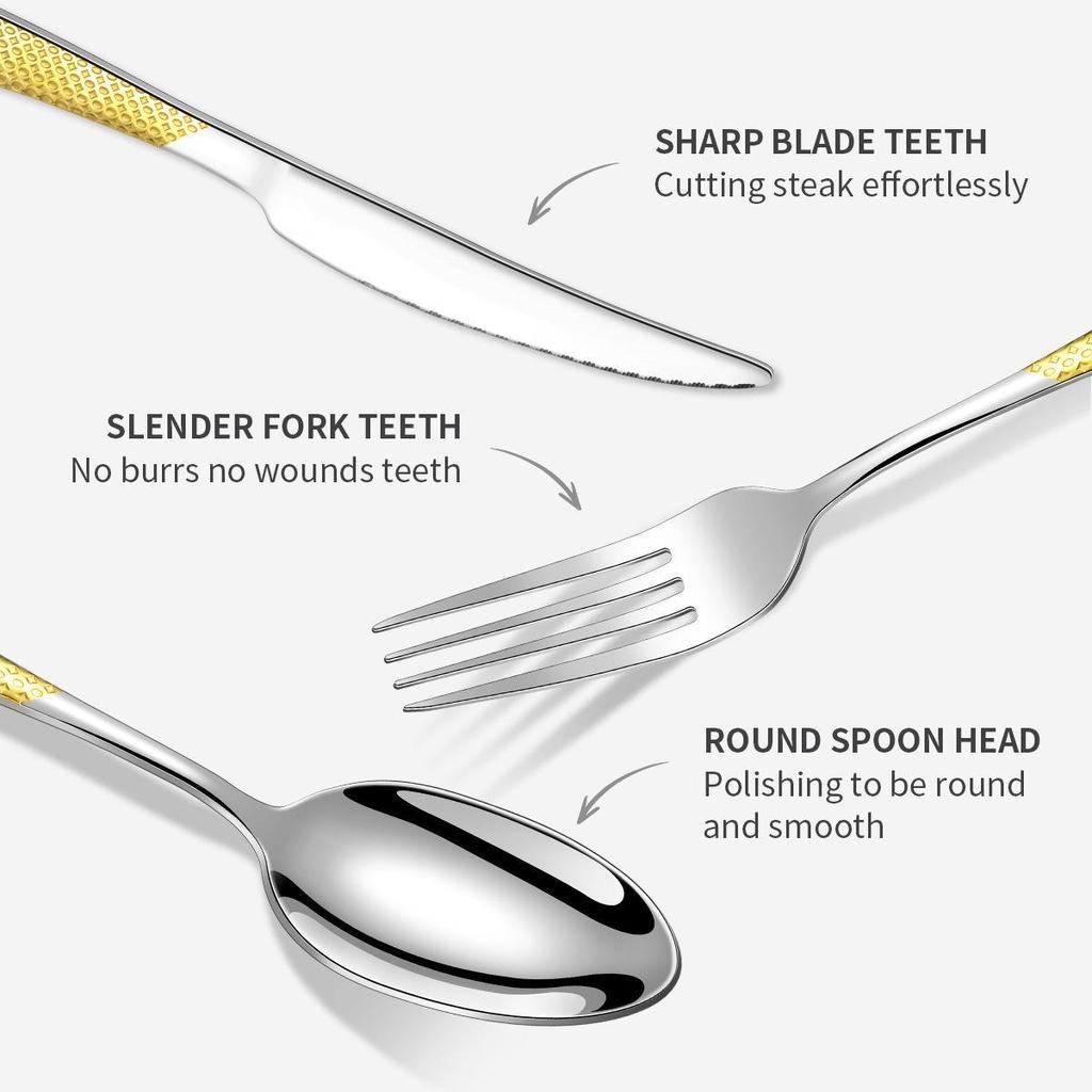 Zestaw 24-częściowej, pozłacanej zastawy stołowej ze stali nierdzewnej o wysokiej wartości: Zestaw noży, widelców i łyżek dla 6 osób, z motywem gwiazdy i diamentu, w pudełku prezentowym.