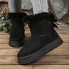 Large Size Short Snow Boots Women's Autumn and Winter New Bow Thick-soled Piled Thickened Warm Cotton Boots