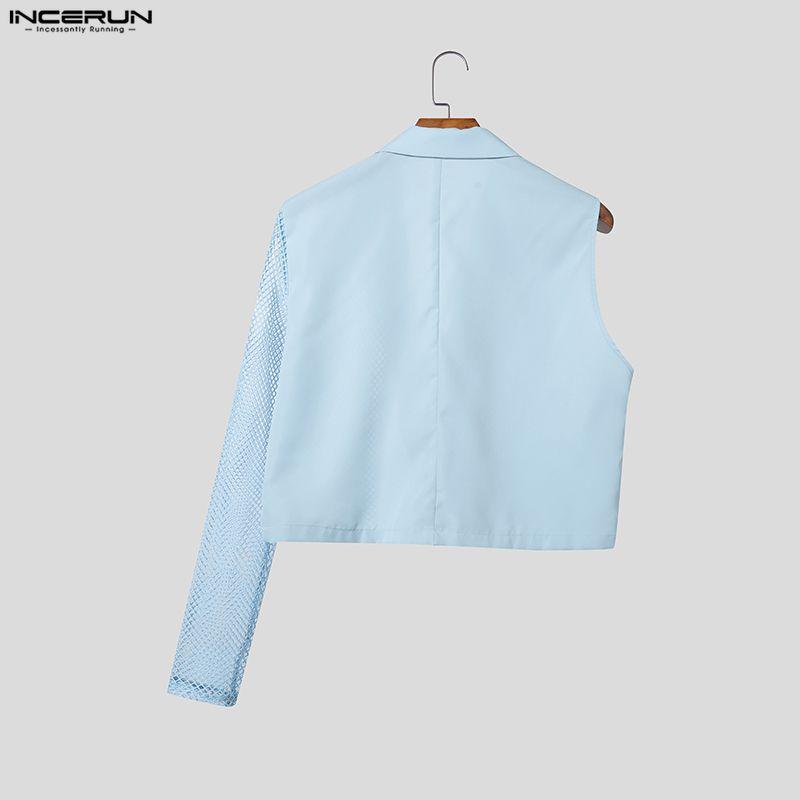 INCERUN Herren Einreihig mit Kerb-Revers Ein Langarm Patchwork Ausgeschnitten Lässig Dünn Kurz Geschnittene Blazer Tops