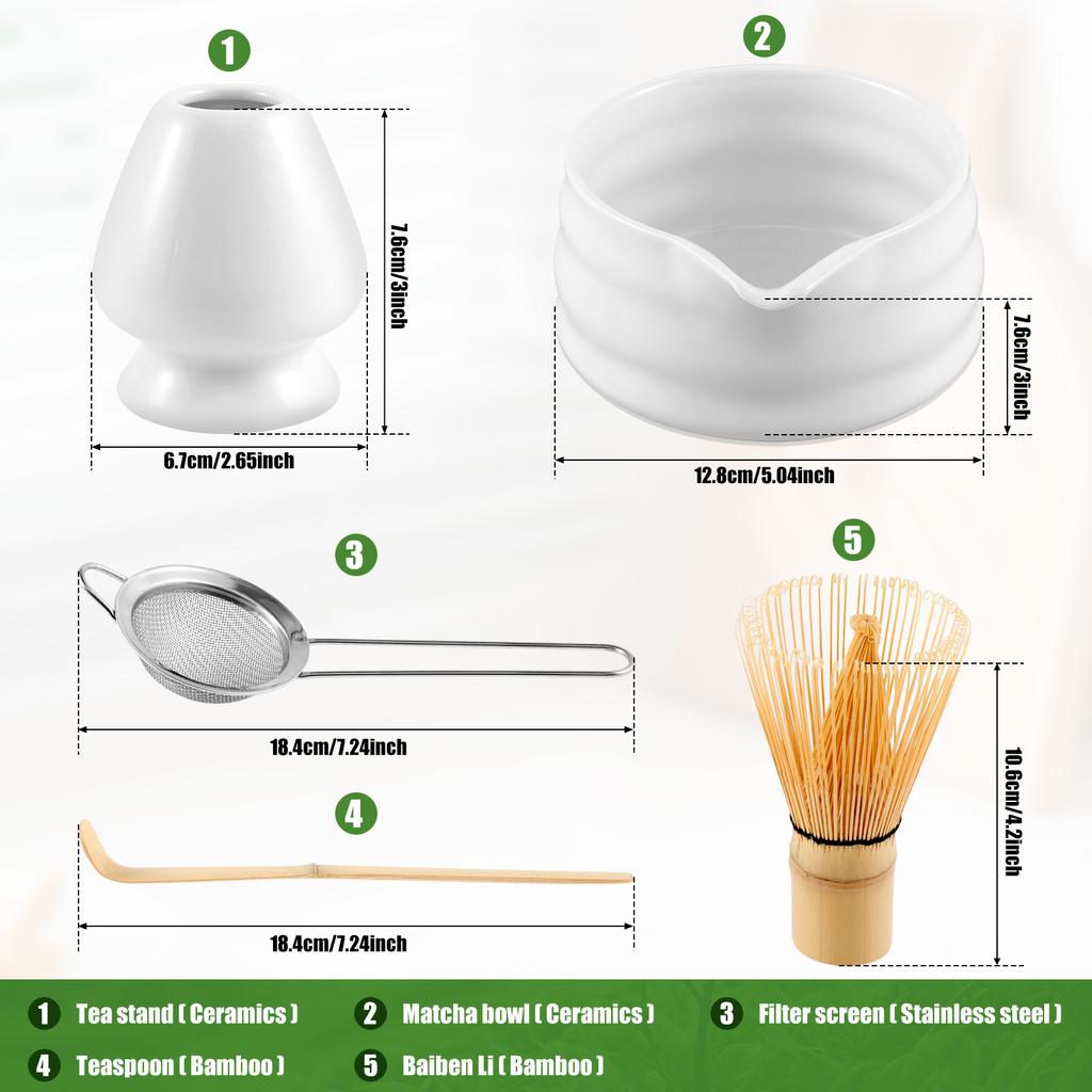 Matcha Besen Set Keramik Matcha Schale mit Ausgießer Matcha Bambusbesen Edelstahl Sieb Keramik Besenhalter Bambuslöffel