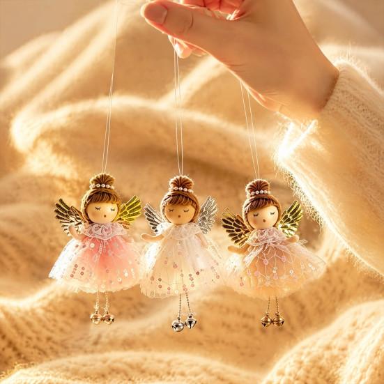 Durable Reusable Christmas Props Angel Ornaments, Cute Plush Doll Pendant with Nordic Style Holiday Decor Bell for Tree, Home Party Tree Ornaments