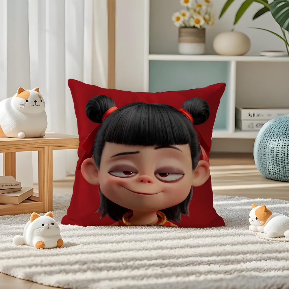 N-Ne Zha Pillow Case Silky Elegant Comfort Sofa Bed Invisible Zipper