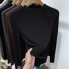 Tricou cu guler mic, față-verso din fleece, pentru femei, croială slim, cu mânecă lungă – Versatil pentru primăvară/toamnă, stil european, top cu nervuri