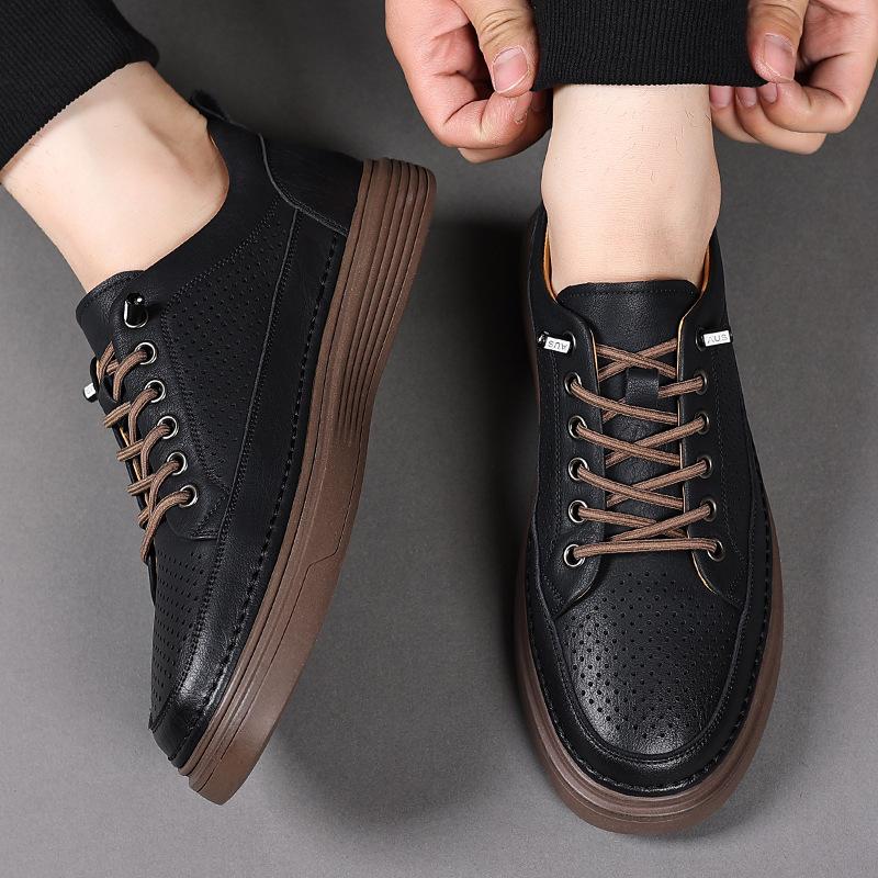 Casual leather shoes punched hollow men's shoes summer breathable cool leather shoes driving board shoes men hole shoes men