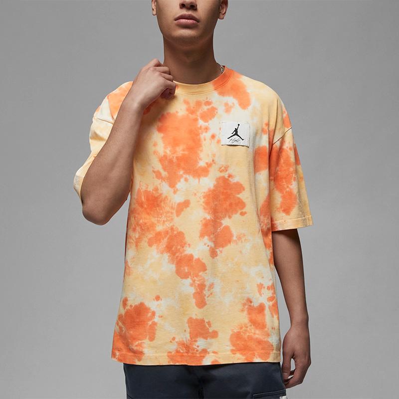 Jordan American Retro Dopamine Wash Tie-Dye Logo Print Casual Round Neck Short Sleeve Drop Shoulder T-Shirt Men Tops Orange DX9584-112