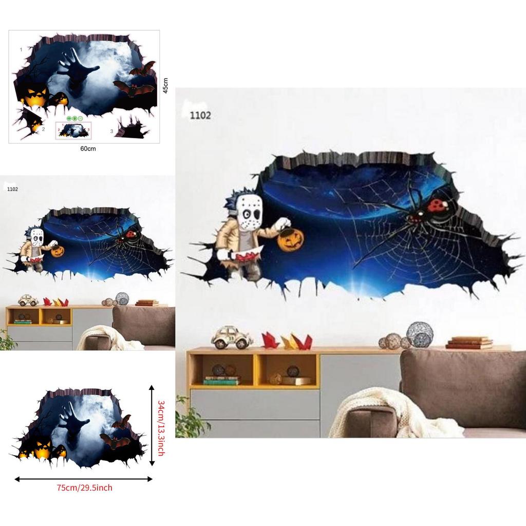 Horror 3d Wall Sticker For Halloween Haunted House Decor Waterproof Pvc For Living Room
