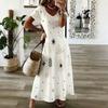 Women Plus Size V Neck Short Sleeve Printed White Straight Maxi Dress