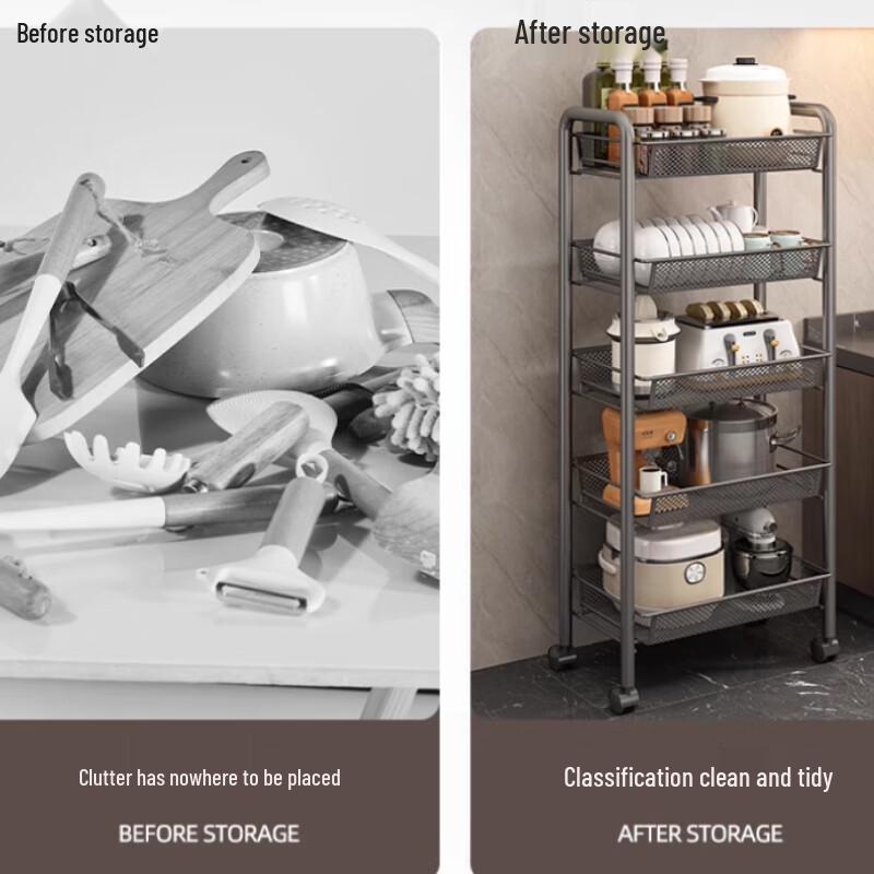 Movable Kitchen Storage Shelf with Baskets