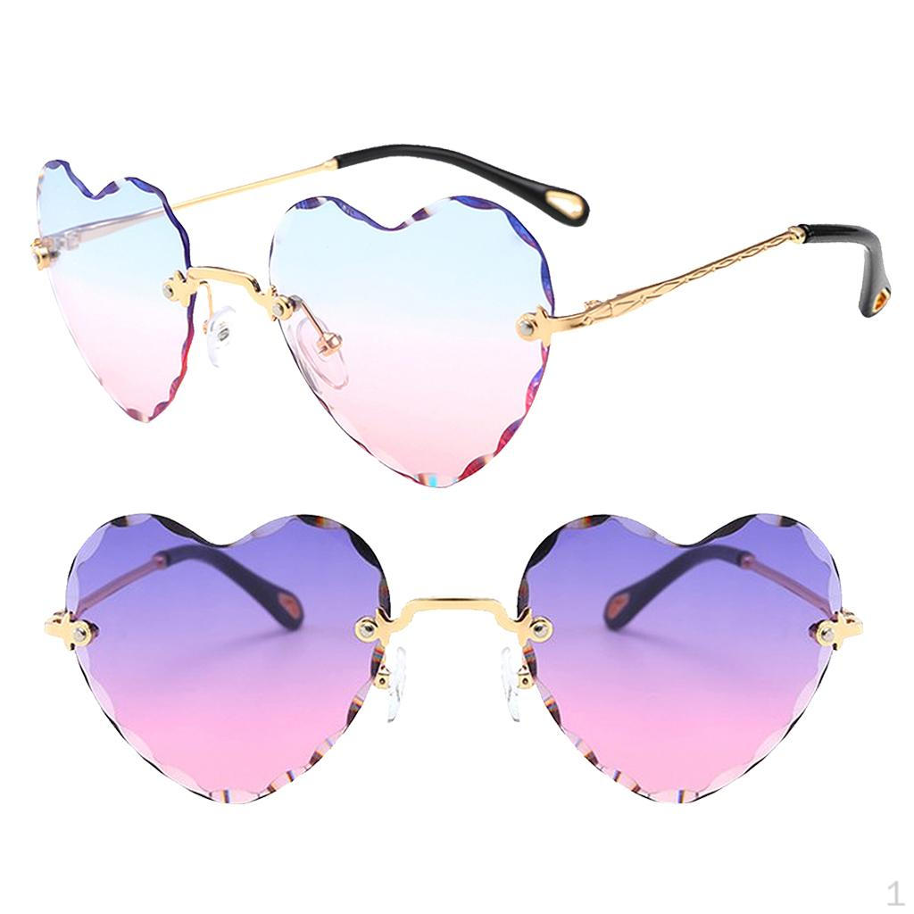

2x Womens Heart Shaped Sunglasses Gradient Lens Metal Eyewear